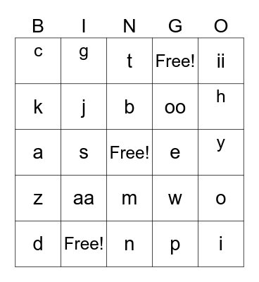 Anishinabe Letter Sounds Bingo Card
