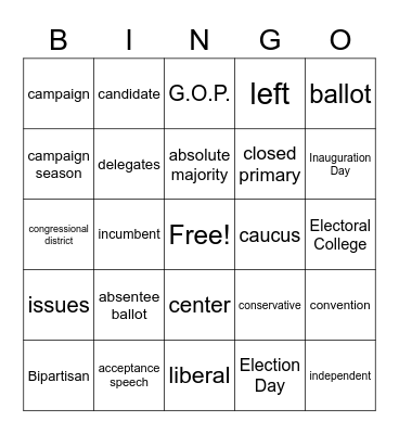 Election Glossary Set 1 Bingo Card