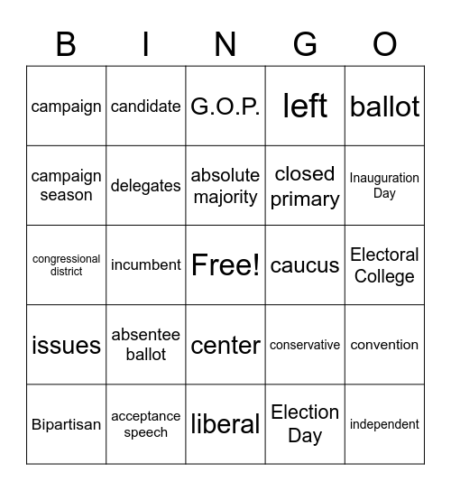 Election Glossary Set 1 Bingo Card