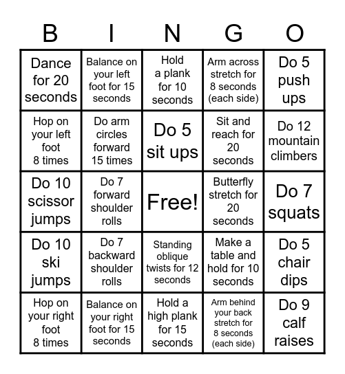 Kramer PE - Bingo Card