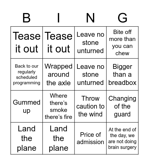 Operations Bingo! Bingo Card