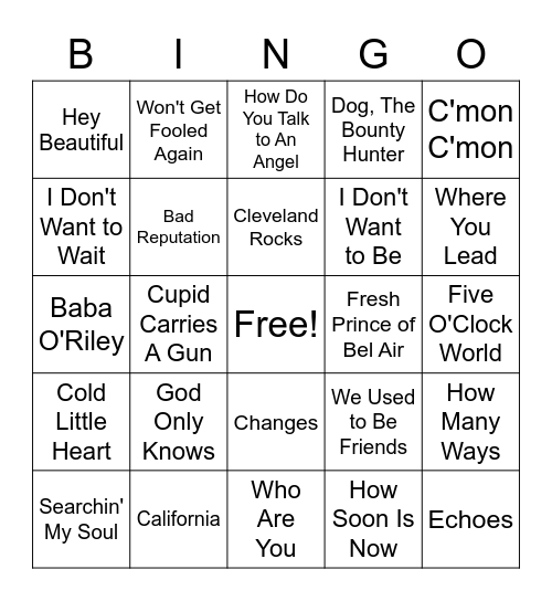 Mental Floss Music Bingo: TV Rocks Bingo Card