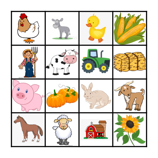 Farm Bingo Card