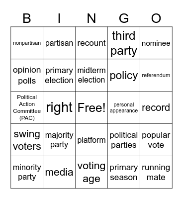 Election Glossary Set 2 Bingo Card
