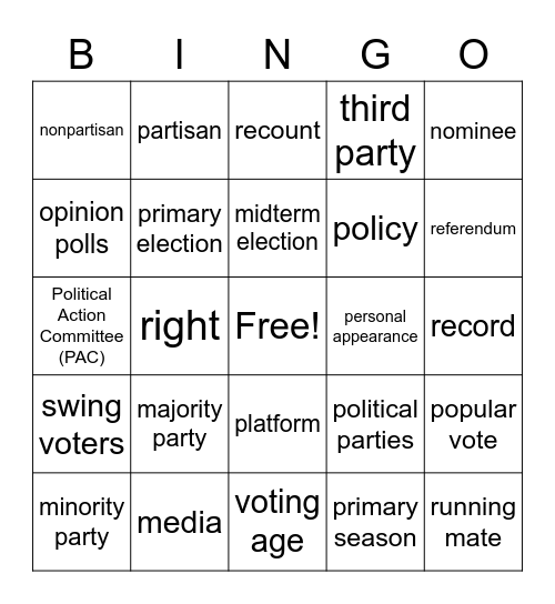 Election Glossary Set 2 Bingo Card