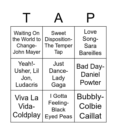 Mixtape Bingo Card