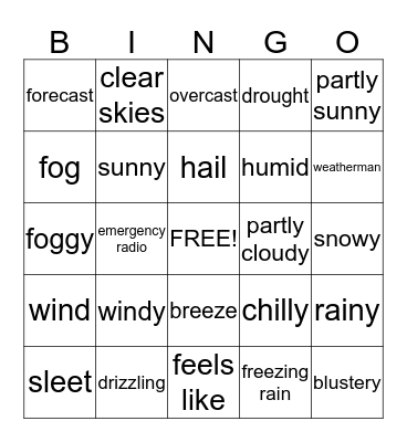 Weather Bingo Card