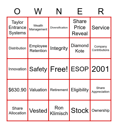 ESOP Bingo Card