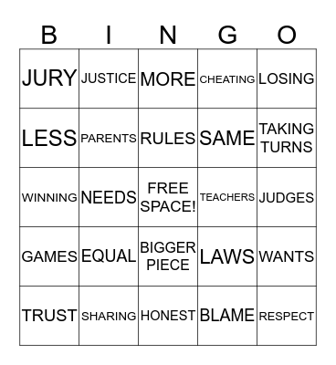 Fairness Bingo Card