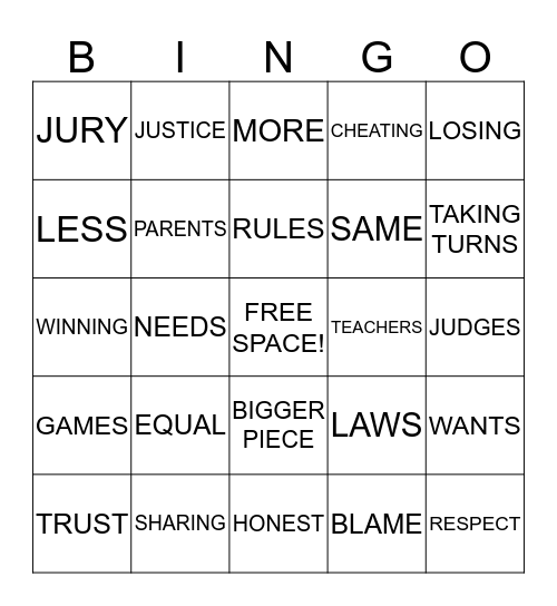 Fairness Bingo Card