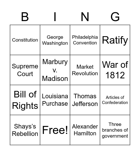 Unit 2 Terms Bingo Card