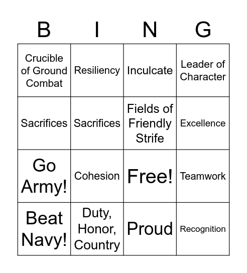 Thayer Review Bingo Card