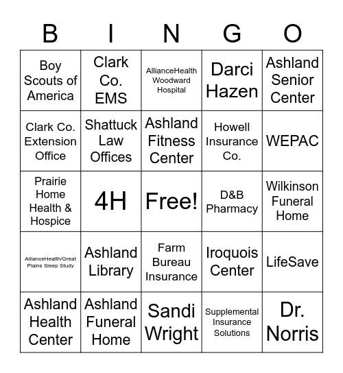 AHC Health Fair Bingo Card