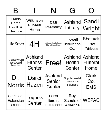 AHC Health Fair Bingo Card