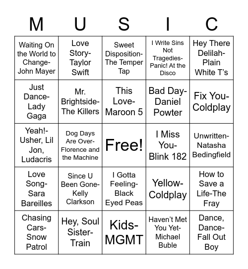 Mixtape Bingo Card