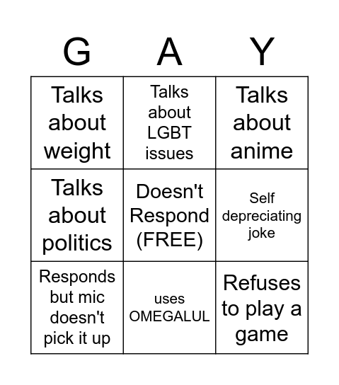 Joe Bongoz Bingo Card