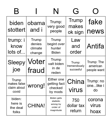 trump vs biden Bingo Card