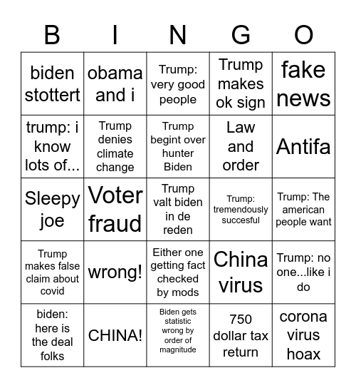 trump vs biden Bingo Card