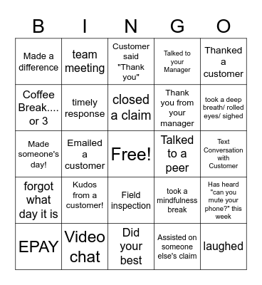 Customer Service Week Bingo Card