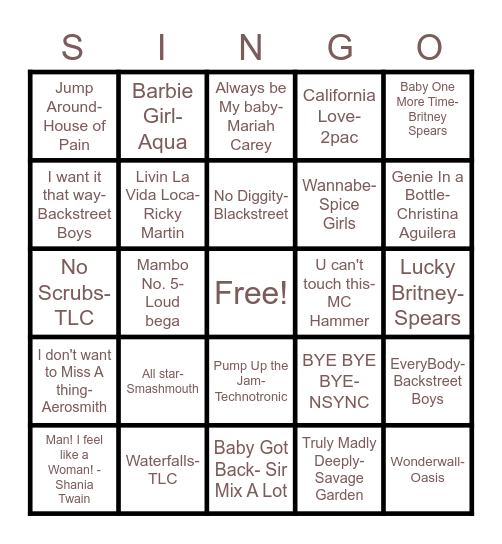 Singo Bingo Card