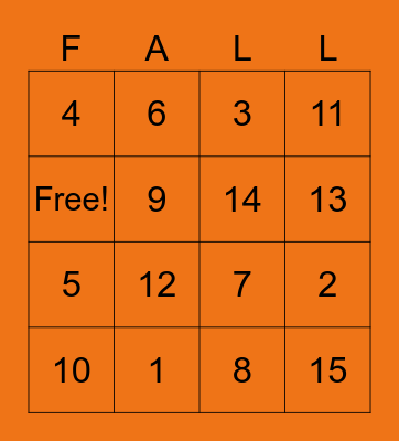 Fall Bingo Card