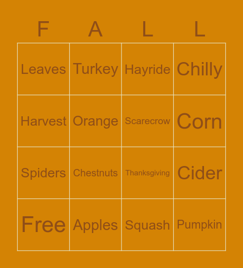 Fall Bingo Card