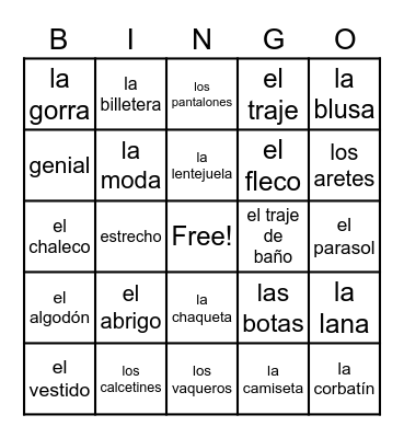 Para Hablar de la Moda Bingo Card