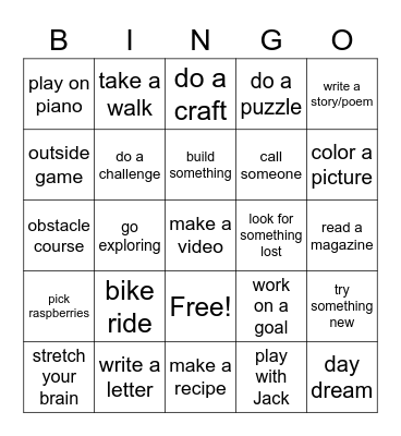 After School Bingo Card