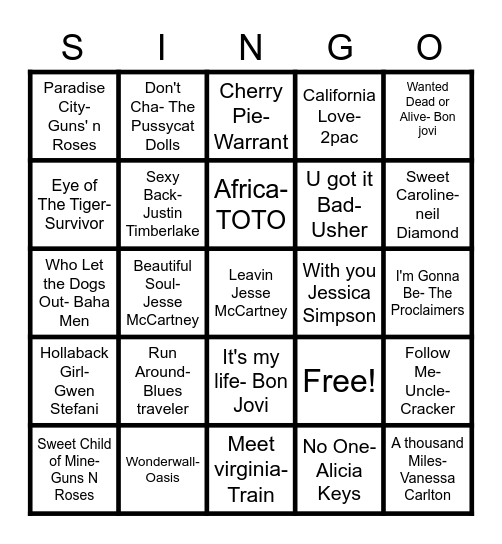 Singo Bingo Card