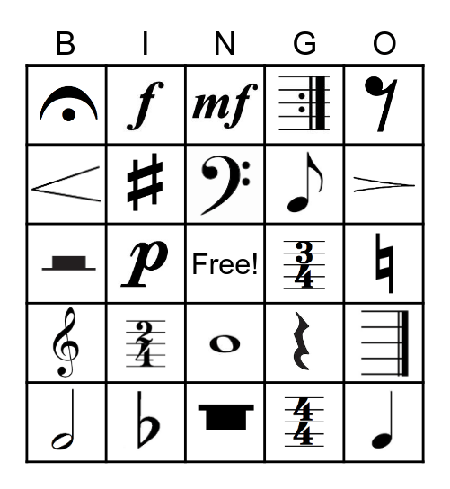 Music Symbol Bingo Card