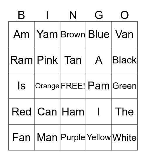 Kindergarten Word Bingo Card