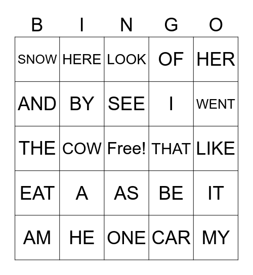 Sight Word Bingo! Bingo Card