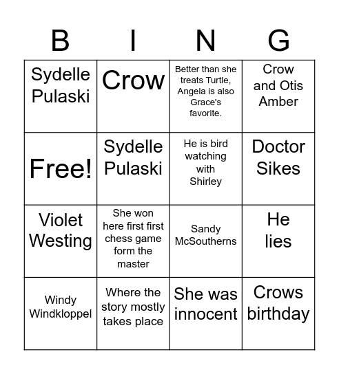 The Westing Game Bingo Card