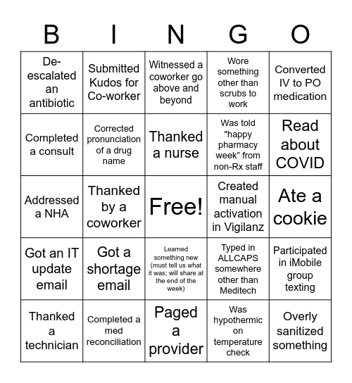 Pharmacy Week Bingo - Pharmacists Bingo Card