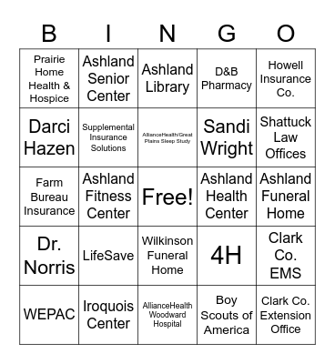AHC Health Fair Bingo Card