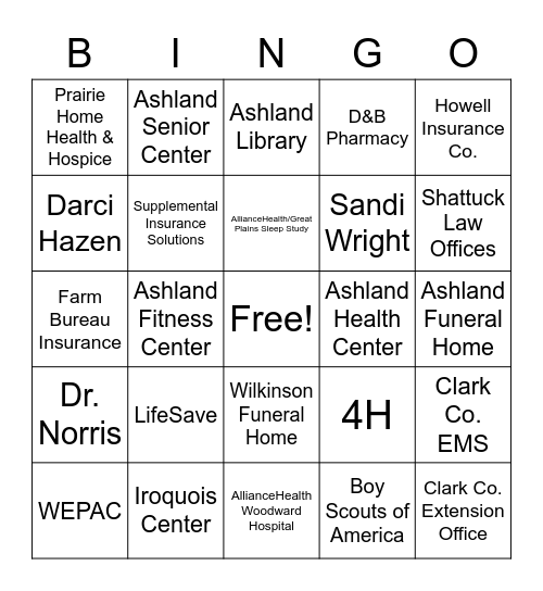 AHC Health Fair Bingo Card