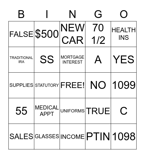 TAX BINGO Card