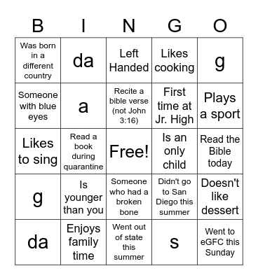 Untitled Bingo Card