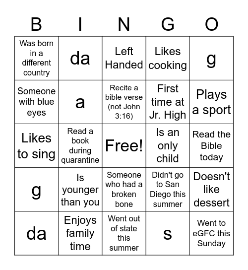 Untitled Bingo Card