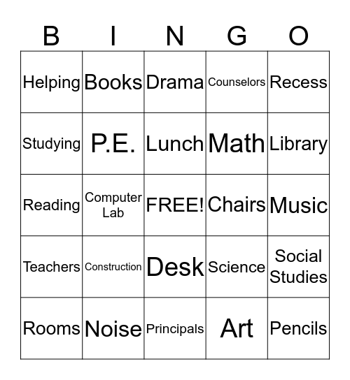 School Bingo Card