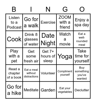 Mental Health & Wellness Bingo Card