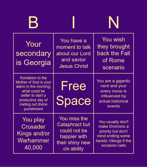 Byzantium Main Bingo Card