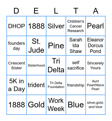 Tri Delta Bingo Card