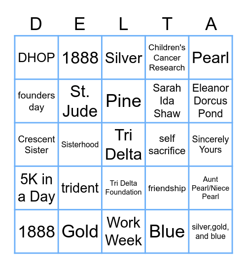 Tri Delta Bingo Card