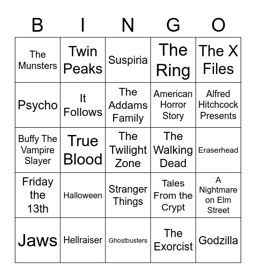 Total-Quiz.com Presents Radio Bingo: Horrorgasm Movie & Television Bingo Card