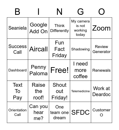 DearDoc Bingo Card