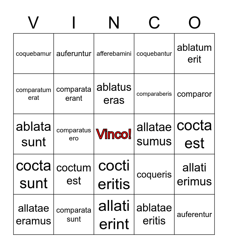 Ch. 32 Vinco Bingo Card