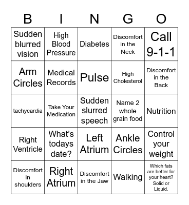 Heart Healthy Bingo! Bingo Card