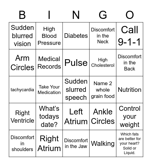 Heart Healthy Bingo! Bingo Card