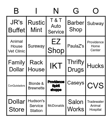 Providence Tourism Business Bingo Card